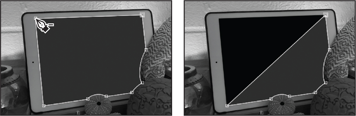 Two screenshots of tablets showing the shape adjustments of the mask.