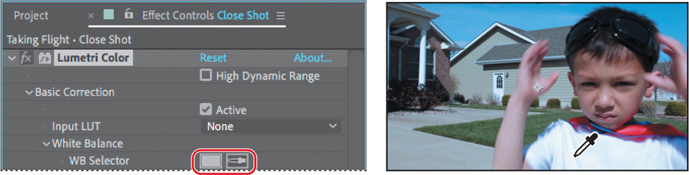 The effects control panel and the Composition panel with the clip are shown.