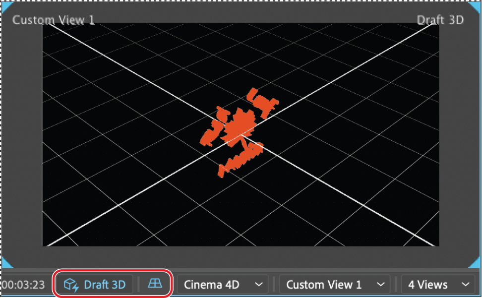 A screenshot of the custom view 1 is shown where the Draft 3D option along the bottom portion is highlighted.