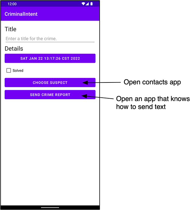 Opening contacts and text-sending apps