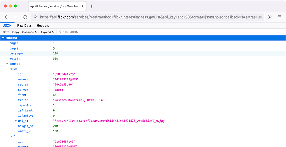 Sample JSON output