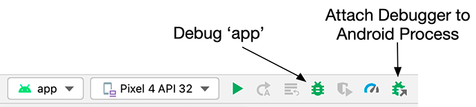 Debug app buttons