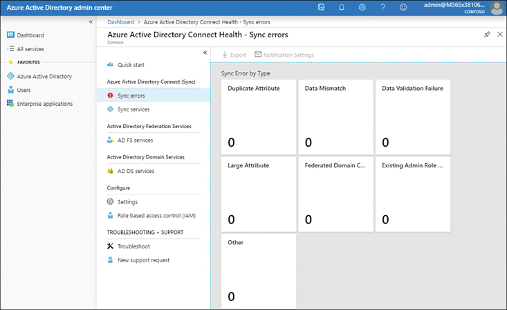 This screen shot shows Azure Active Directory Connect Health.