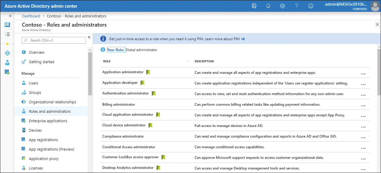 This screenshot shows the Roles and Administrators screen.