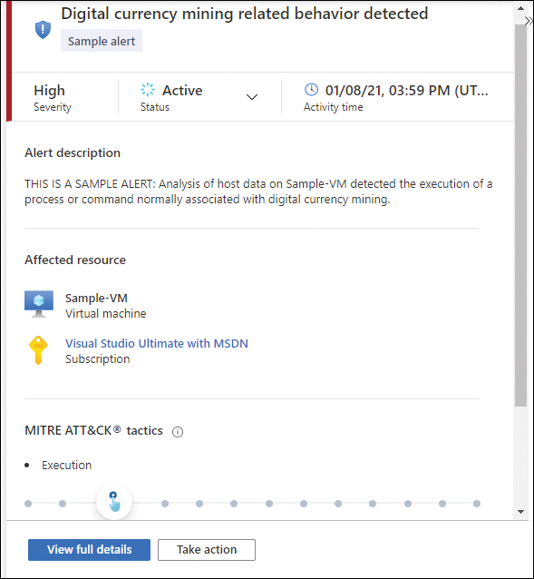 This is a screenshot of the Alert Details page, showing more information about the alert, including the Alert Description and Affected Resource.