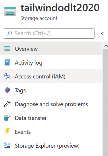 This screenshot shows the Access Control (IAM) node of a storage account in the Azure portal.
