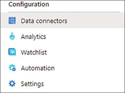 This is a screenshot of the Configuration section in Microsoft Sentinel. Data Connectors is selected.