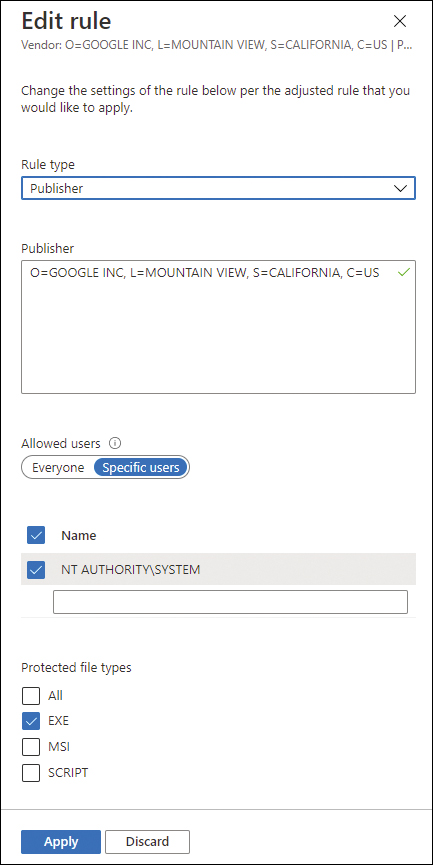 This screenshot shows the Edit Publisher Rule page, where the customizable options are shown.