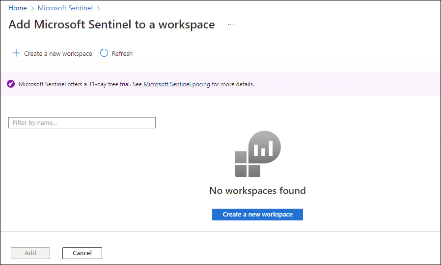 This is a screenshot showing the No Workspaces Found page. At the bottom is a Create A New Workspace button.