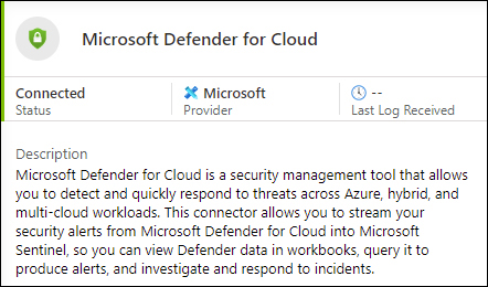  This is a screenshot showing the change in the Microsoft Defender for Cloud connector Status, showing that this connector is currently Connected. 