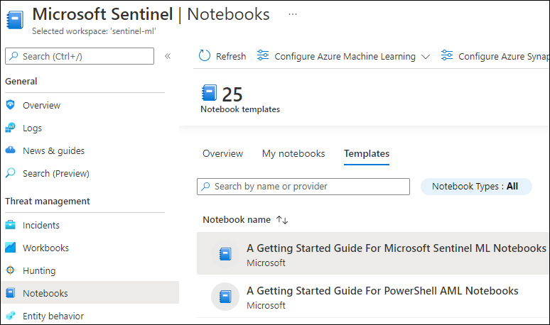 This is a screenshot of the Notebooks tab, showing the available Notebook templates.