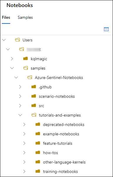 This is a screenshot of the folder structure, showing the sample created folder, which contains the cloned Notebooks.
