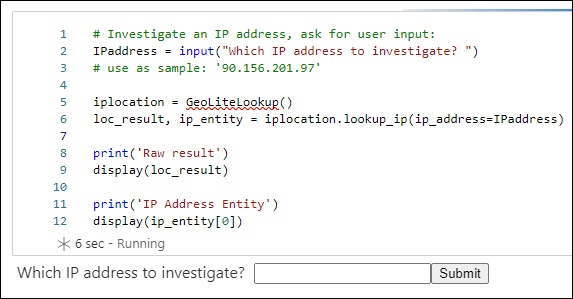 This is a screenshot showing the Which IP Address To Investigate? Cell, where you enter the IP address you want to investigate.