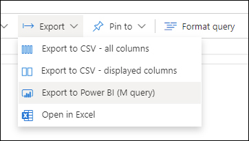 This is a screenshot of dropdown menu where you need to select the option to export to Power BI.