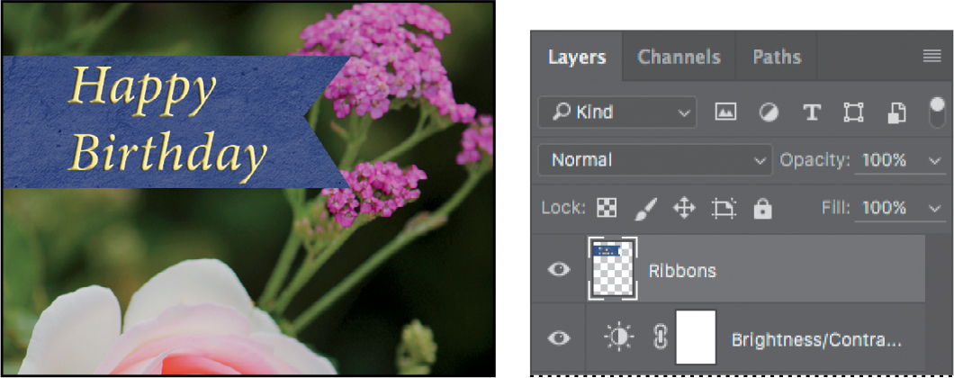 Layers panel with Ribbons layer selected
