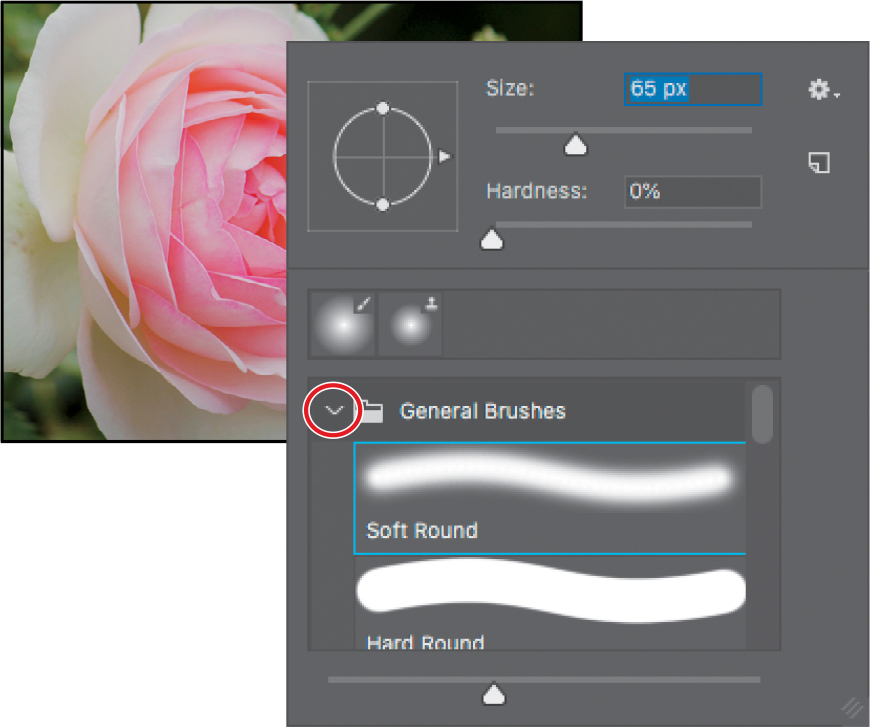 Setting up a brush using a context menu for the Brush tool