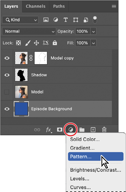 Creating a new pattern fill layer using the Layers panel