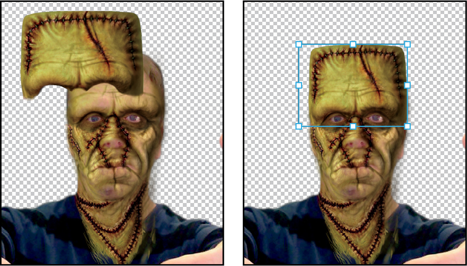 Adjusting Enhanced Green Forehead layer using Free Transform