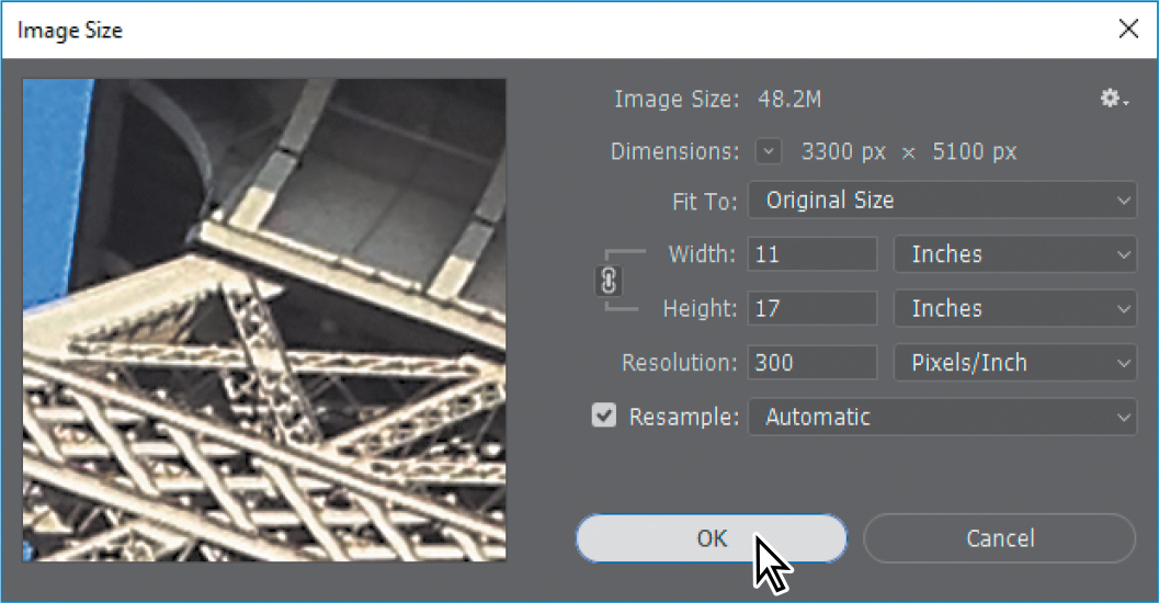 Inspecting the Image Size dialog box