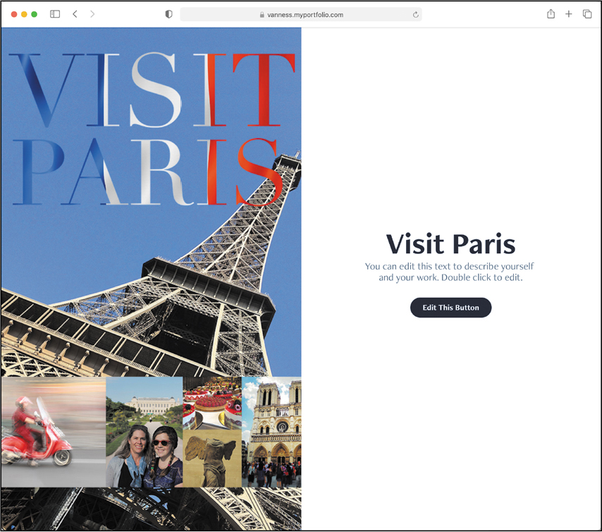 Adobe Portfolio web page published in web browser