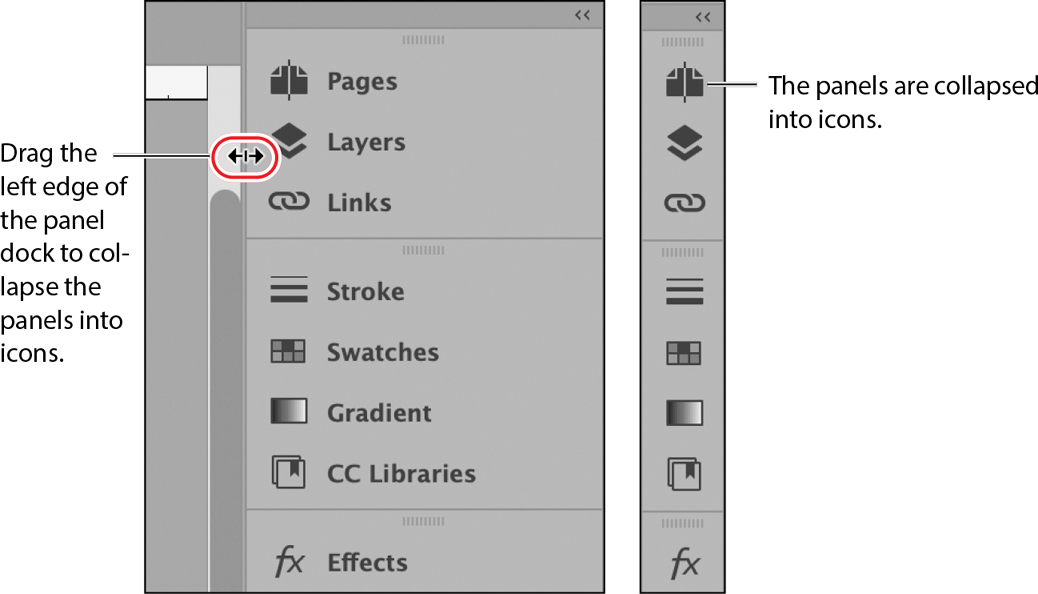 A figure shows the step of collapsing panel dock.