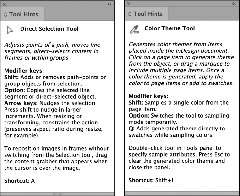 A figure illustrates the tool hints windows.