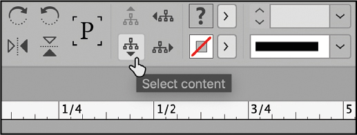 A figure shows selecting and modifying grouped objects. The select content icon is selected.