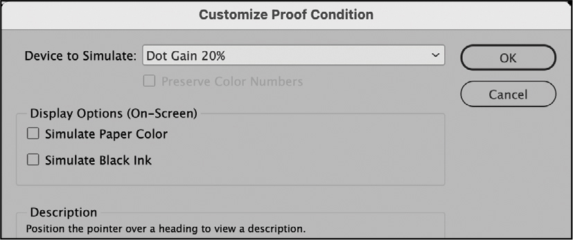 A figure shows dialog box of customize proof condition.
