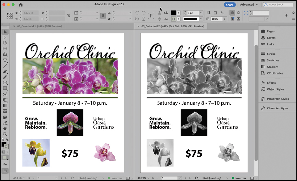 A figure shows the window screen for proofing colors onscreen in Adobe InDesign 2023.