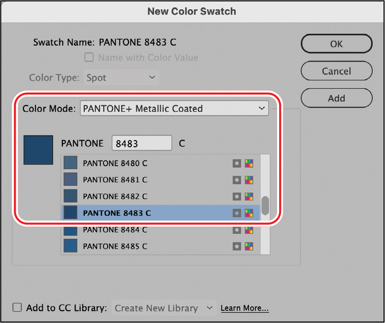 A figure shows dialog box of new color swatch options.