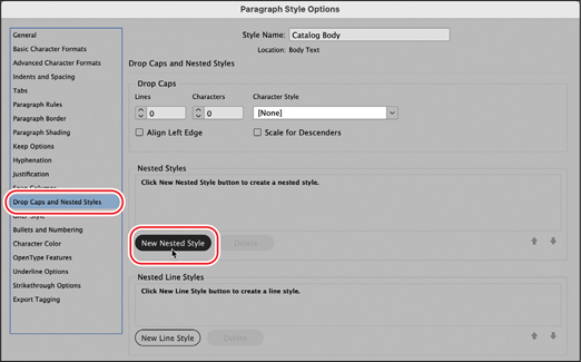 A snapshot of a window titled, paragraph style options.