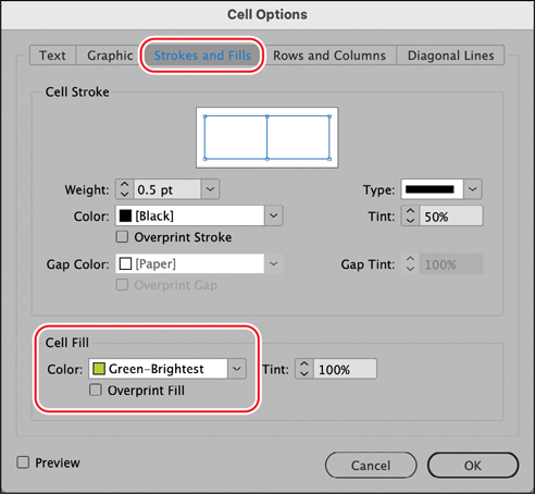 A snapshot of a dialog titled, cell options.