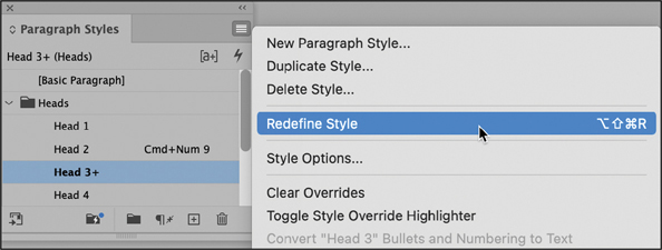 A snapshot of a dialog titled, paragraph styles.