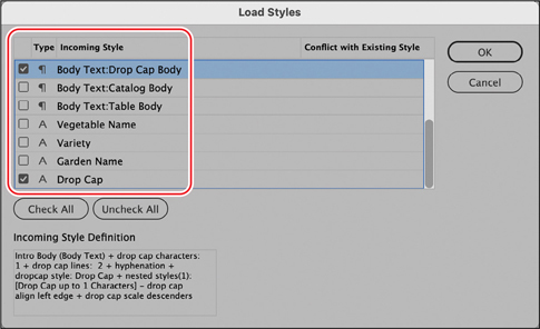 A snapshot of a window titled, load styles.