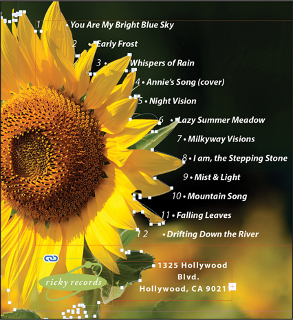 A screenshot shows the result of using Text Wrap in the cover that uses sunflower image.