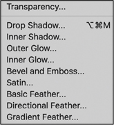A screenshot shows the list of options available under Transparency.