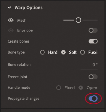 A screenshot shows the settings for the Asset Warp tool in the Tool tab of the Properties panel.