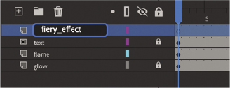 A screenshot of the Layer Folders shows a new layer named, fiery_effect.