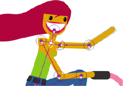 The left upper arm of the animated woman is horizontally straight and her forearm is in a 2 o'clock position.