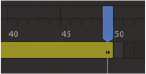 A portion of the timeline with the frames 40 to 49 (highlighted) is shown. The playhead is present in frame 49. Also a mark is made in frame 49.