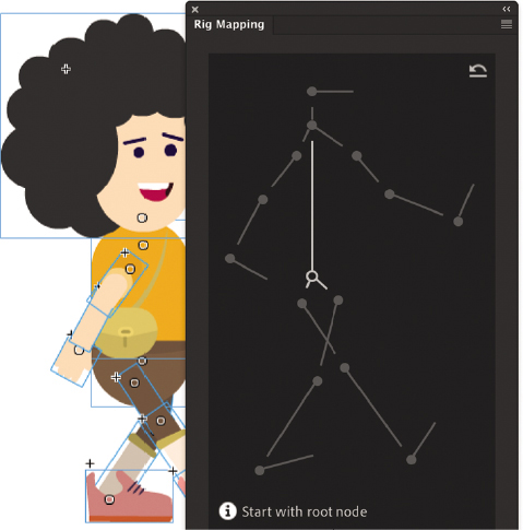 A screenshot of a clipart of a boy and the rig mapping panel.