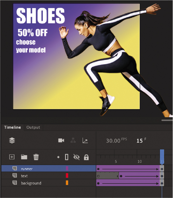 A screenshot of Adobe Animate depicts creating a banner.