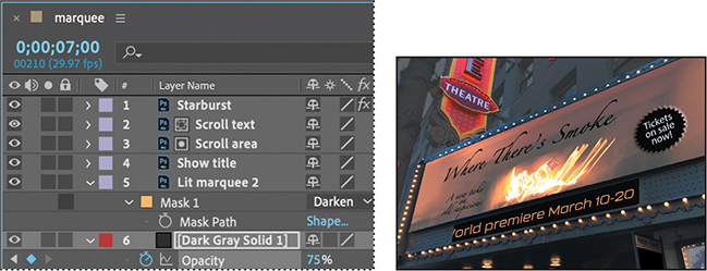 Screenshots of the timeline panel and a marquee.