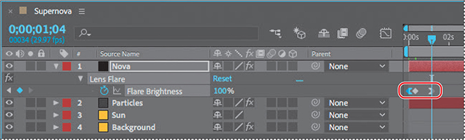 A screenshot of the Timeline panel shows the layers of a composition named, Supernova.