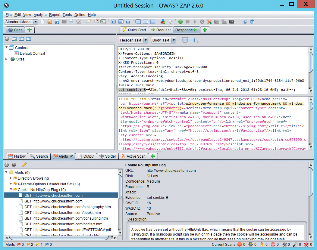 A screenshot depicts the results of a search in the Open Web Application Security Project (OWASP). The content pane displays the set of HTML codes used for the search.