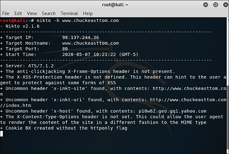 A screenshot of Lynsis page shows the target I P, hostname, port, start time and server details in a Nikto scan.