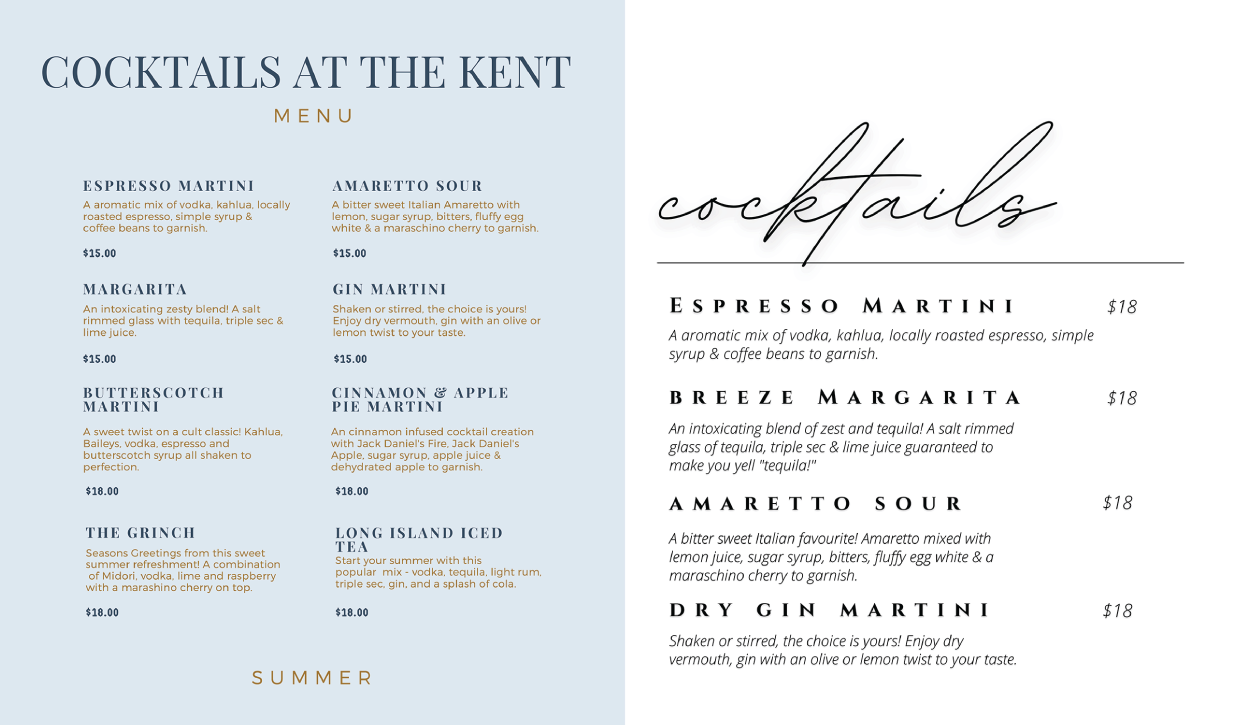 An illustration of cocktails menu.