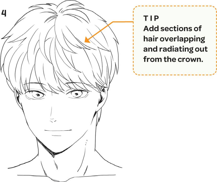 4 TIP Add sections of hair overlapping and radiating out from the crown.