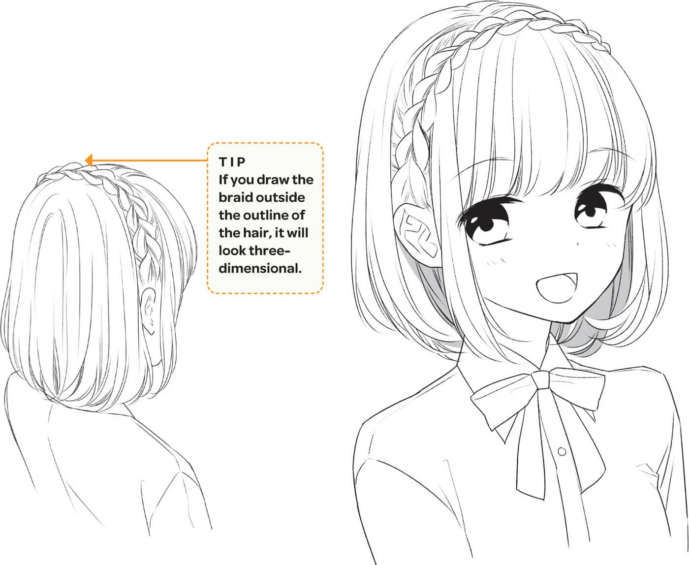TIP If you draw the braid outside the outline of the hair, it will look three-dimensional.