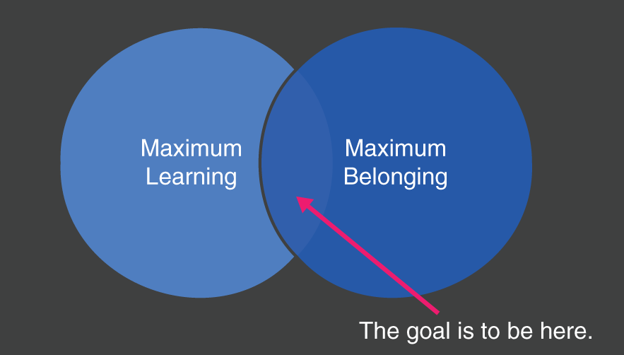 Venn diagram representing Maximum Learning and Maximum Belonging.